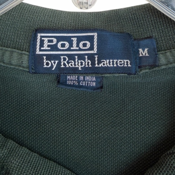 Polo Ralph Lauren Hunter Green Long Sleeve Vintage Cotton Polo Shirt size Medium - Picture 6 of 7